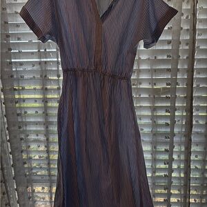 Elegant Striped V-Neck Midi Dress